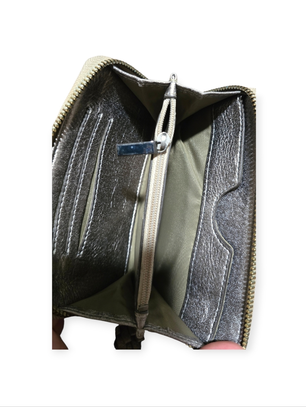 Tory Burch Metallic Silver Leather Wristlet Wallet, Thea Collection - Picture 5 of 7